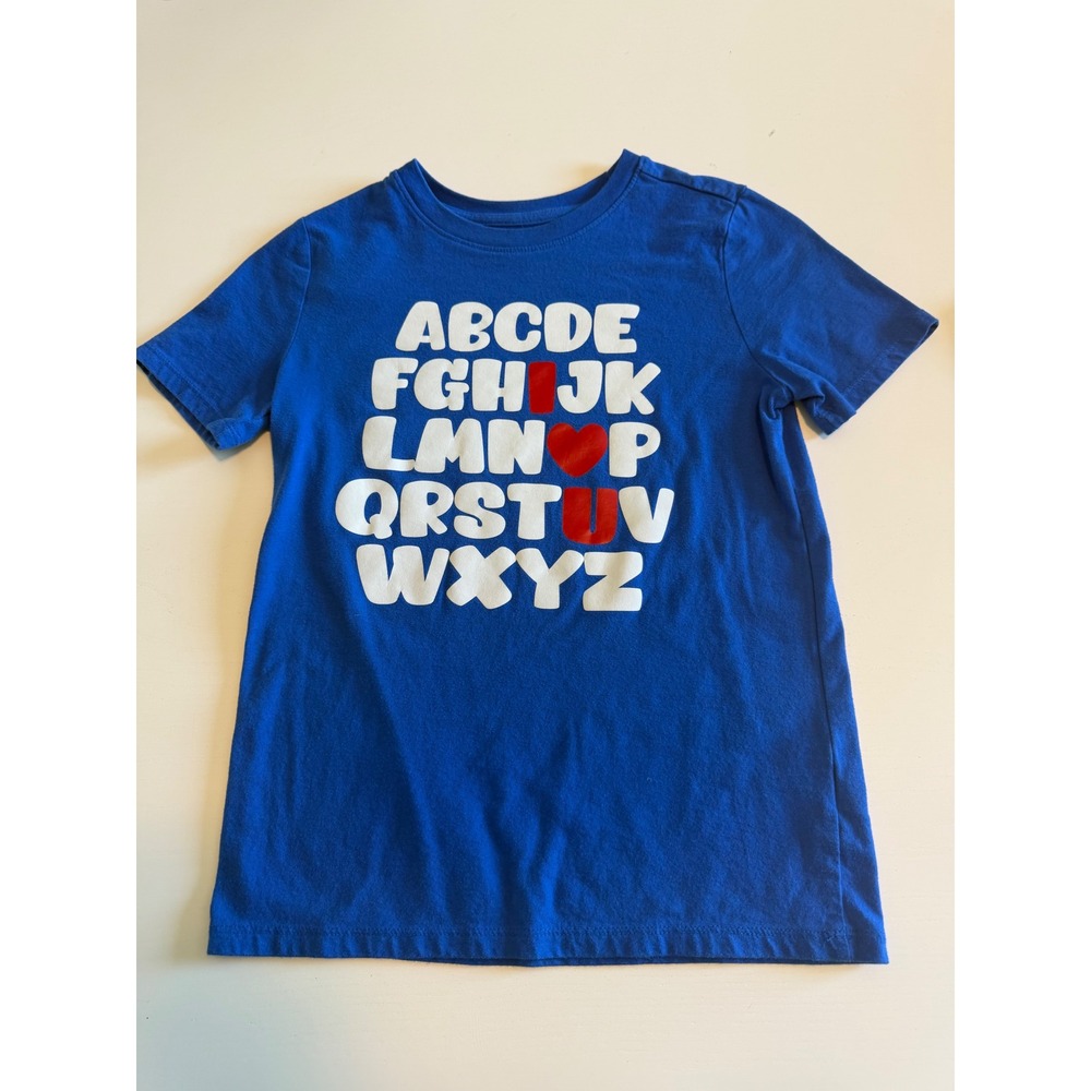 Cat & Jack Kids Blue I Love U Alphabet Graphic T-Shirt Size M 8/10